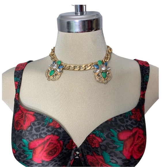 SWEET NOTHINGS Black and Red Roses Push Up Bra Size 38 DD. - Picture 3 of 9